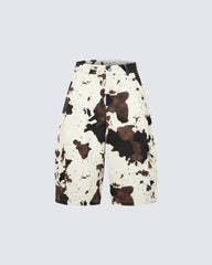 Vintage Cow Print Utility Cargo Shorts
