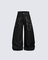Denim Wide Leg Grommet Versatile Pants