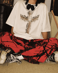 Distressed Cross Graphic Long Sleeve T-Shirt