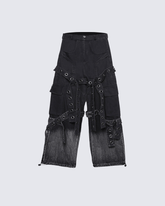Punk Strap Eyelet Wide-Leg Cargo Pants