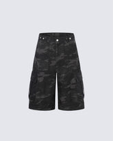 American Style Camouflage Cargo Wide Denim Shorts