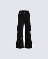 Multi-Pocket Buckle Cargo Flare Pants
