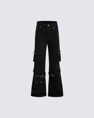 Multi-Pocket Buckle Cargo Flare Pants