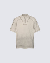 Utility Vintage Contrast Stitch Button Henley New Tee