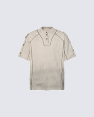 Utility Vintage Contrast Stitch Button Henley New Tee