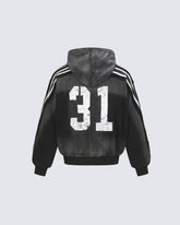 Vintage Loose Fit Washed Distressed Zip-Up Hoodie