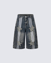 American Retro Star Patch Denim Shorts