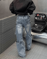 Multi-Zip Techwear Cargo Denim Pants