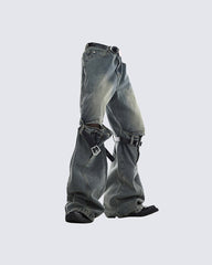 Vintage Buckle Strap Wide-Leg Jeans