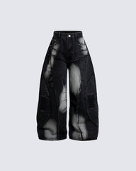 Distressed Wide-Leg Patchwork Jeans