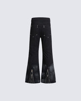New Dark Gothic Punk Eyelet Zipper Flare Jeans