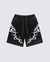Tribal Print Black Sweat Shorts