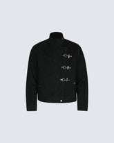 Buckled Stand-Collar Aircraft Buckle Utility Jacket
