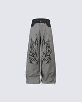 American Street Style Graphic Print Straight Leg Jeans