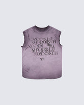 Grunge Washed Raw Edge Sleeveless Graphic Tee