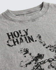 Vintage Washed Chain Cross Graphic Oversized T-Shirt