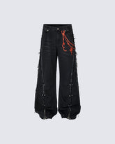 Vintage Embroidered Straight-Leg Denim Pants