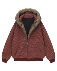 High-Street Striped Loose Hooded Sweatshirt
