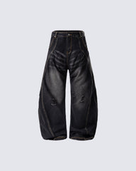 Distressed Deconstructed Washed Curved-Leg Jeans