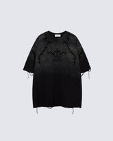 American-Style Distressed Washed Thorn Print Short-Sleeved T-Shirt