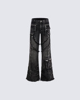 Frayed Flare Denim Cargo Pants