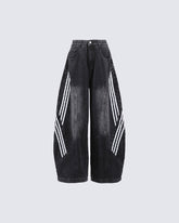 Washed Side Stripe Panel Denim Pants
