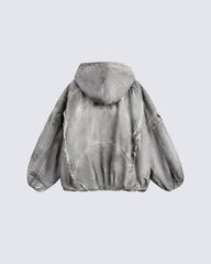 Distressed Patchwork Washed Zip Jacket