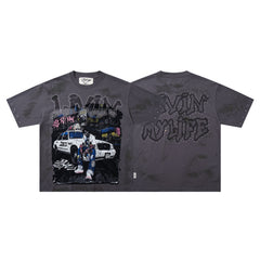 BKYS Hip Hop Rapper Taxi Grey Star Washed Oversized Graphic T‑Shirt