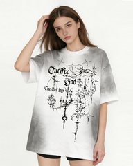Gradient Gothic Cross Graphic Oversized T-shirt