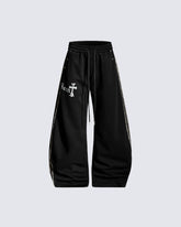 Winter Cross Print Wide-Leg Sweatpants
