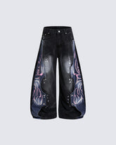 Street-Style Hand-Painted Graffiti Color-Blocked Jeans