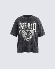 American Retro Distressed Skull Print T-Shirt