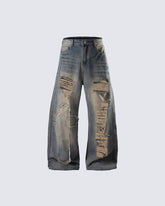 Distressed Washed Baggy Denim Pants