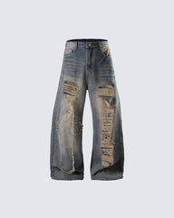 Distressed Washed Baggy Denim Pants