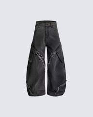 American Dark Washed Deconstructed Wide Leg Pants