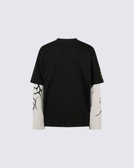 Layered Sleeve Grunge Graphic Long Sleeve T-Shirt