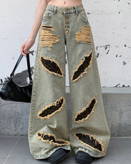 Post-Apocalyptic Printed Distressed Floor-Length Jeans