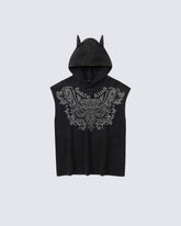 Gothic Hooded Sleeveless Denim Top