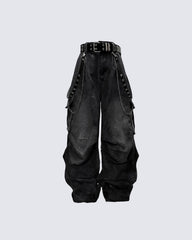 Washed Pocket Cargo Pants(Free Belt and Chain Included)