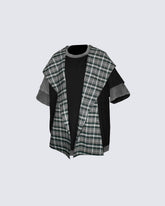 Retro-Inspired Niche Plaid Faux Two-Piece Short-Sleeved T-Shirt