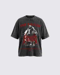 KIIKIO Retro Personality Washed Warrior Print Short-Sleeve T-Shirt