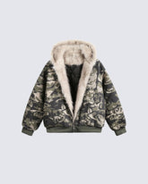 Camouflage Fur Collar Padded Jacket