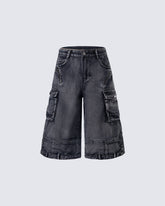 American Inverted Design Washed Cargo Denim Shorts