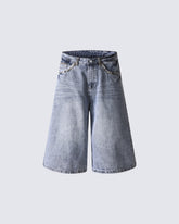 Punk Leopard Patch Embroidered Wide Denim Shorts