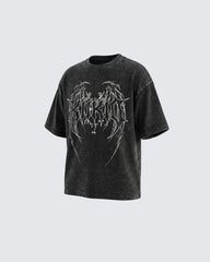 KIIKIO American Vintage Washed Gothic Print T-Shirt