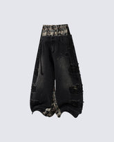 Hip-Hop Patchwork Plaid Layered Denim Pants