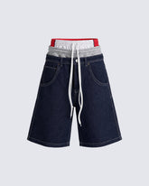 American Three-Waist Patchwork Denim Shorts