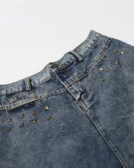 Retro Washed Studded Denim Capri Pants