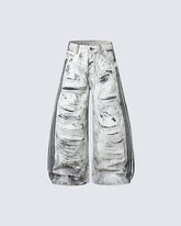 Wasteland Distressed Wide Leg Striped Denim Pants