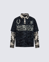 Camouflage Layered Long-Sleeve Polo Shirt